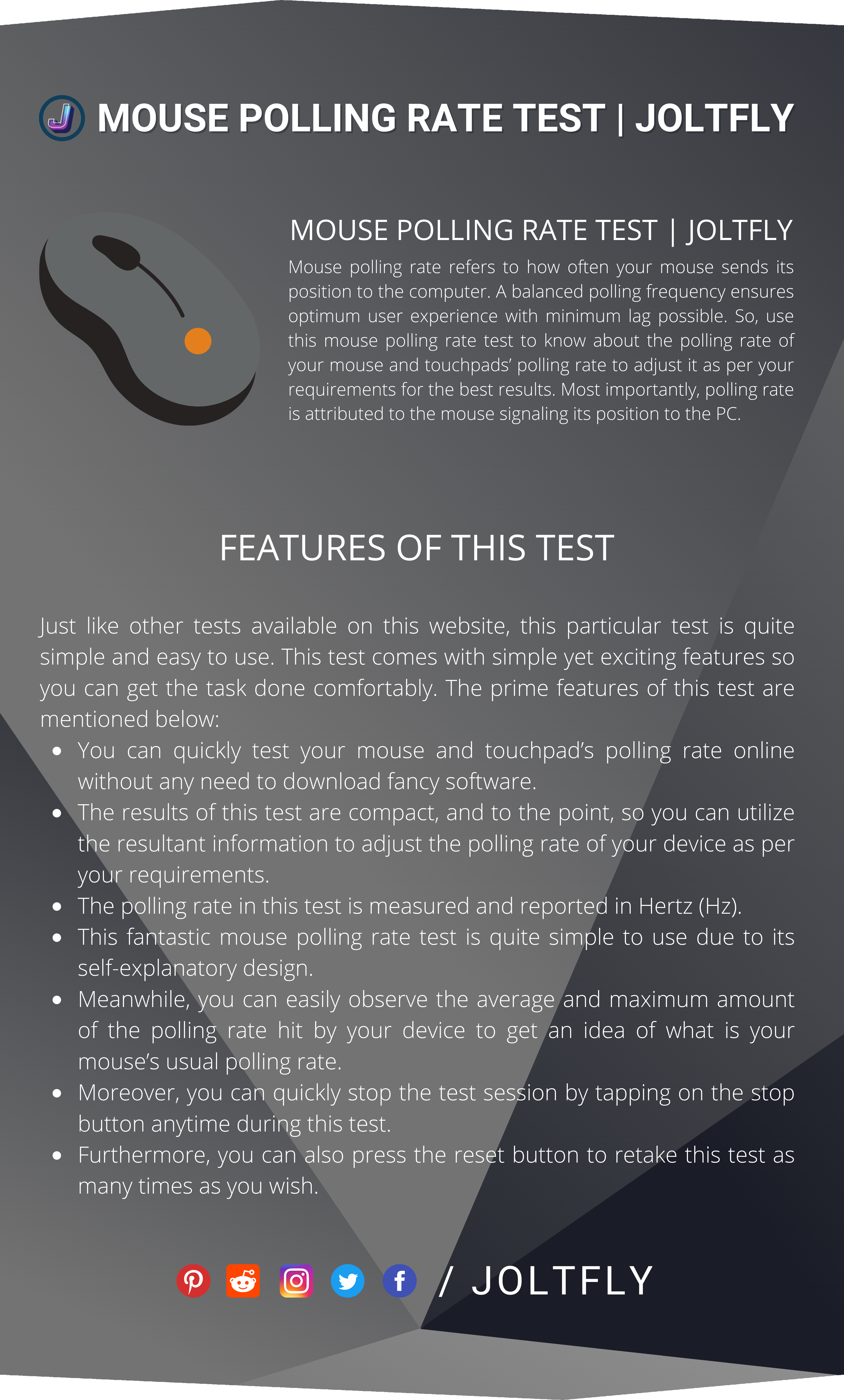 Joltfly - Mouse Rate Checker & Polling Rate Test Features