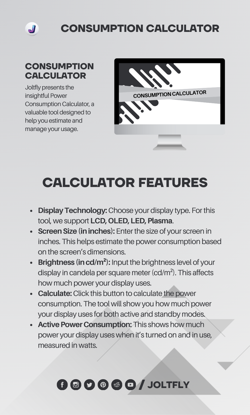 Display Power Consumption Calculator - Features - Joltfly