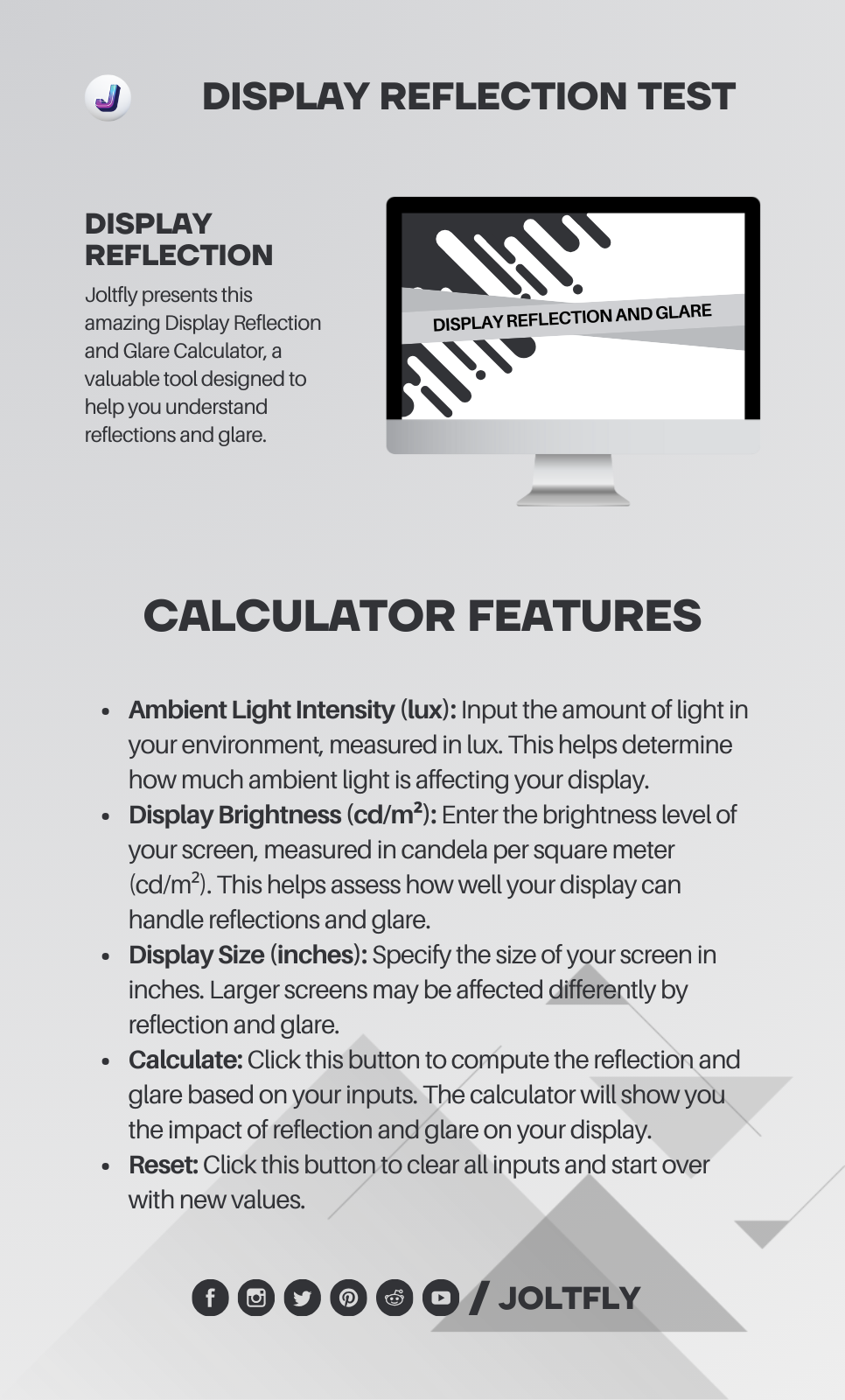 Display Reflection and Glare Calculator - Features - Joltfly