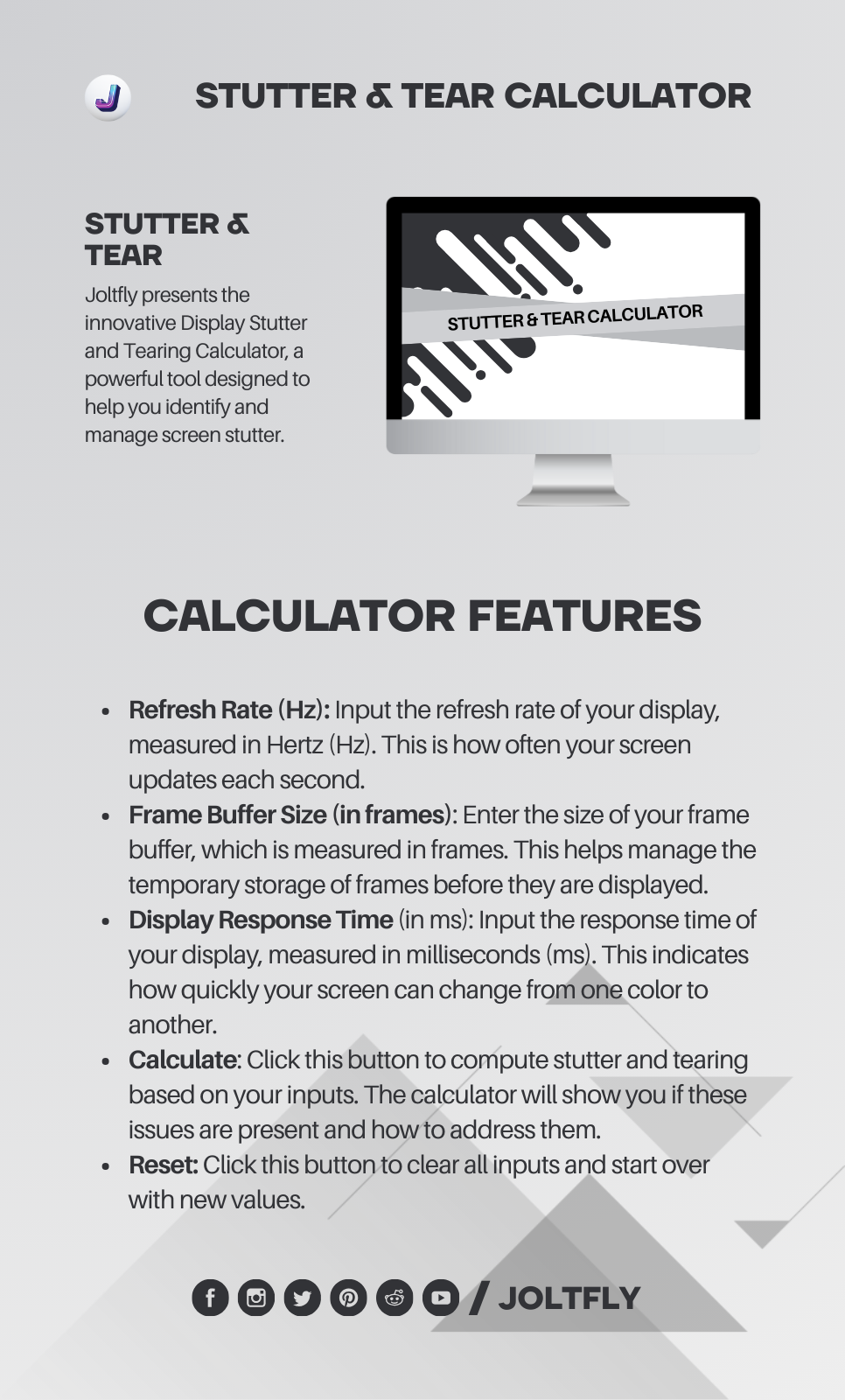 Display Stutter and Tearing Calculator - Features - Joltfly