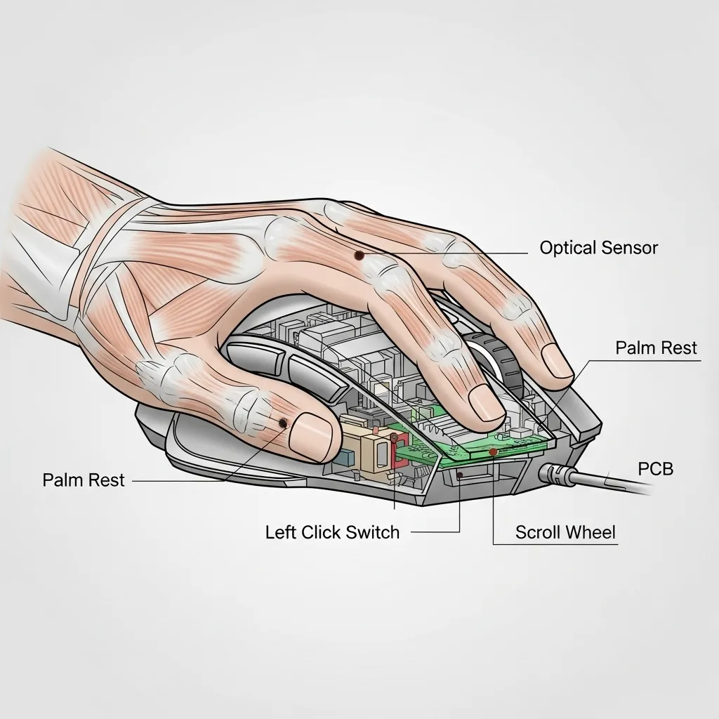 A diagram showing a hand using a palm grip on a gaming mouse