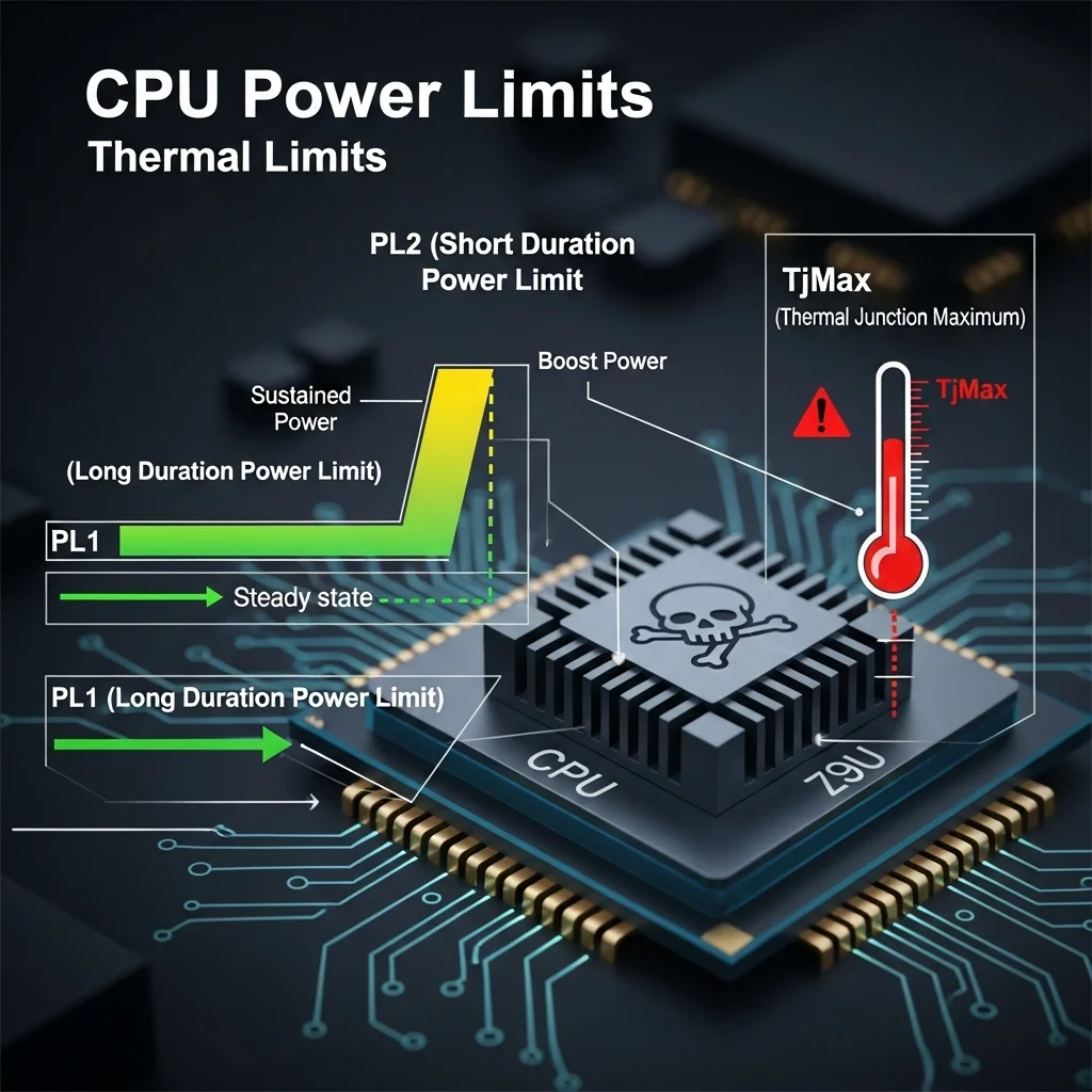 CPU power limits (PL1, PL2) and thermal limits (TjMax) 
