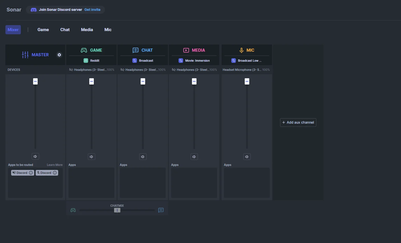 SteelSeries Sonar interface