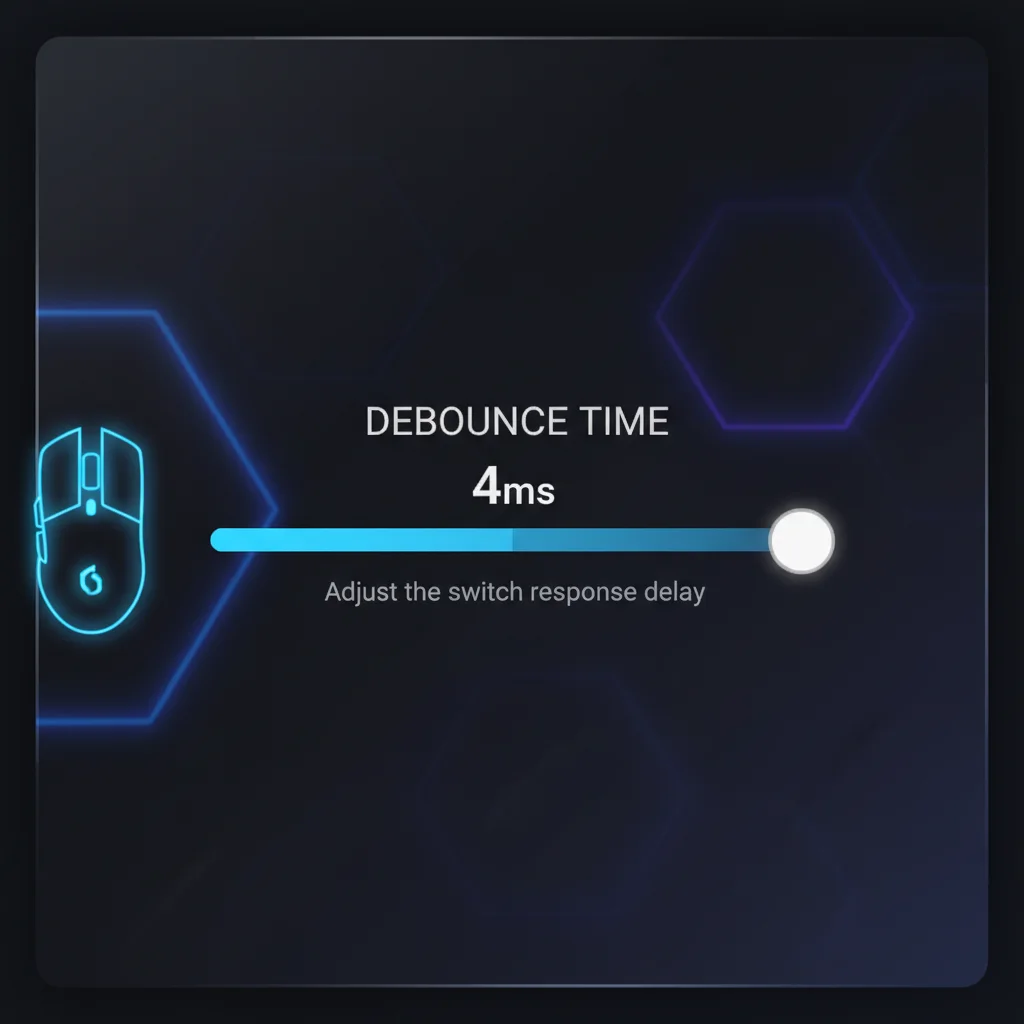 A close-up screenshot of a gaming mouse software interface highlighting the debounce time slider set to 4ms, very few or no text