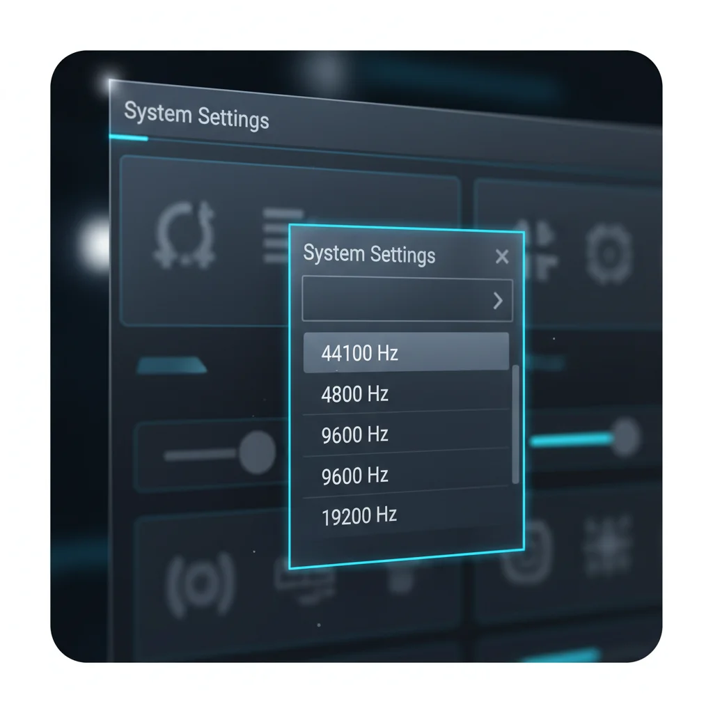 A detailed, high-quality illustration of Voicemeeter's System Settings window with the 'Voicemeeter Main SampleRate' dropdown clearly visible and highlighted, no text. very basic zoomed in little to no text