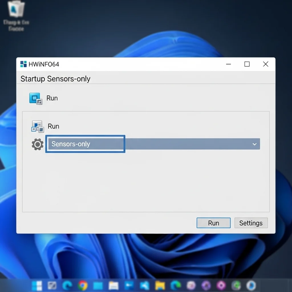 Screenshot of HWiNFO64 startup window with 'Sensors-only' highlighted